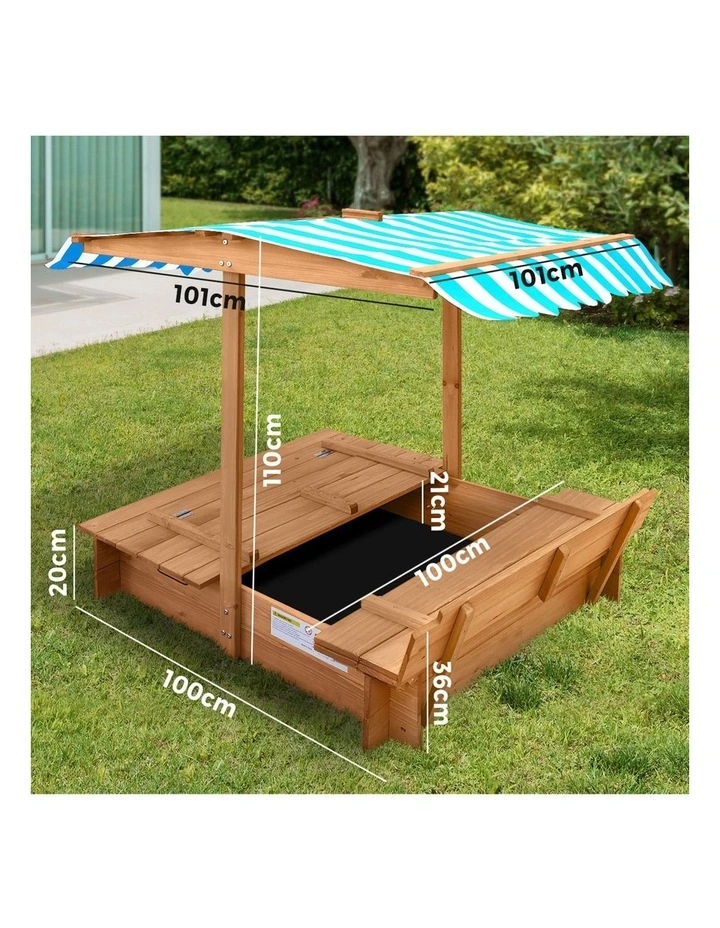 Mazam Kids Sandpit Outdoor Toys Wooden Sandbox Beach Play Box Children Canopy image 3