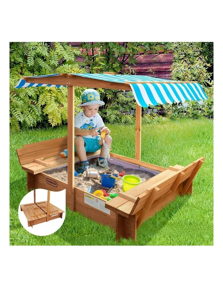Mazam Kids Sandpit Outdoor Toys Wooden Sandbox Beach Play Box Children Canopy image 4