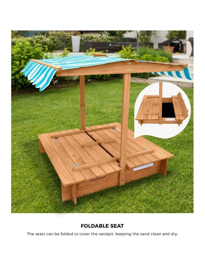 Mazam Kids Sandpit Outdoor Toys Wooden Sandbox Beach Play Box Children Canopy image 7