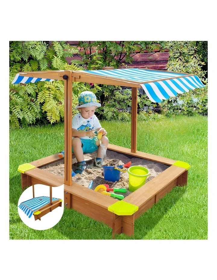 Mazam Kids Sandpit Outdoor Toys Wooden Sandbox Beach Play Box Children Canopy image 4