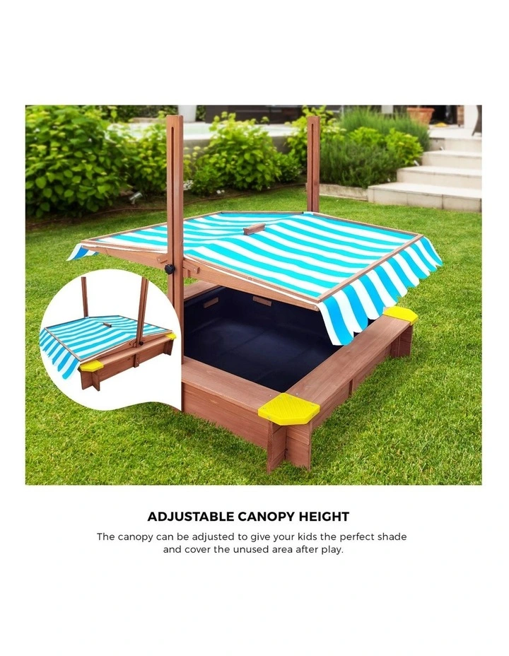 Mazam Kids Sandpit Outdoor Toys Wooden Sandbox Beach Play Box Children Canopy image 7