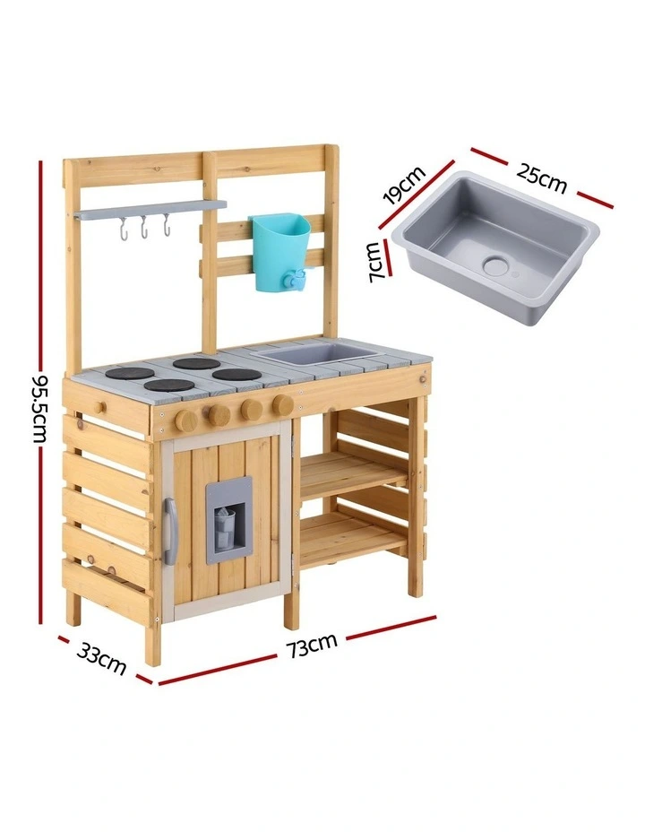 Keezi Kids Kitchen Playset Wooden Play Kitchen Mud Kitchen Toy Kitchen 95cm Tall image 2