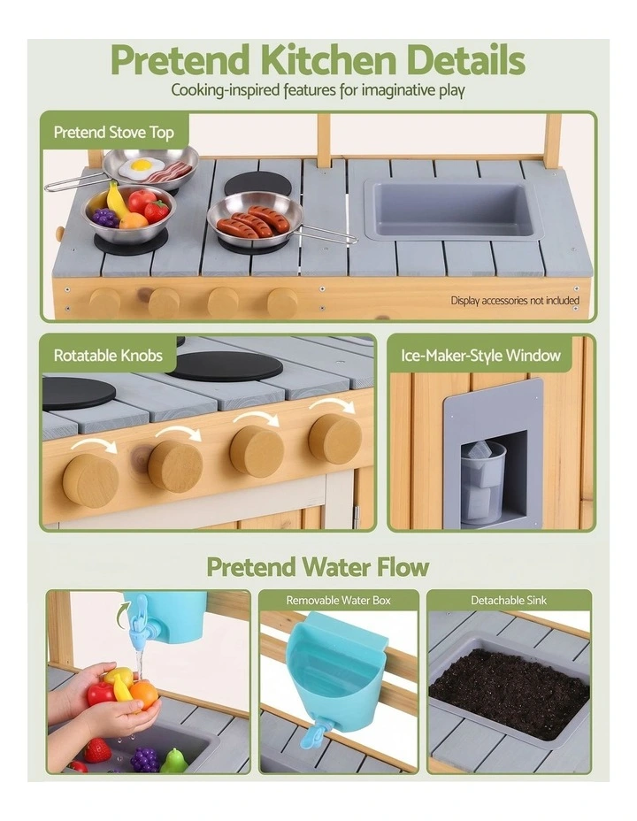 Keezi Kids Kitchen Playset Wooden Play Kitchen Mud Kitchen Toy Kitchen 95cm Tall image 4
