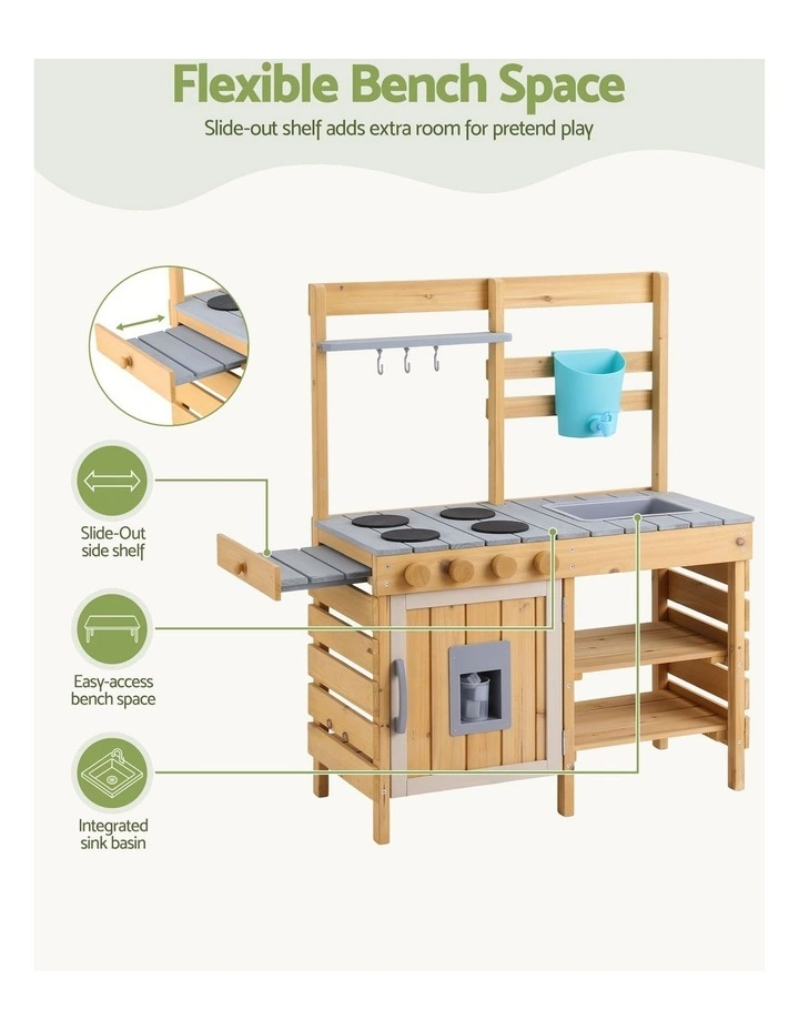 Keezi Kids Kitchen Playset Wooden Play Kitchen Mud Kitchen Toy Kitchen 95cm Tall image 5
