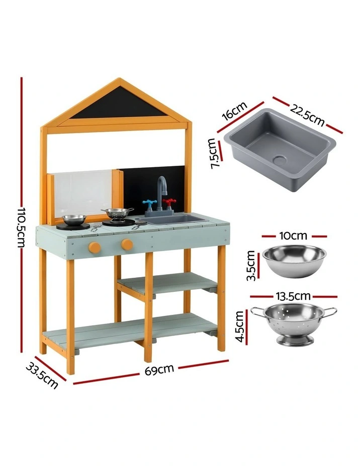 Keezi Kids Mud Kitchen Play Kitchen Toy Kitchen Set with Blackboard 110cm image 2