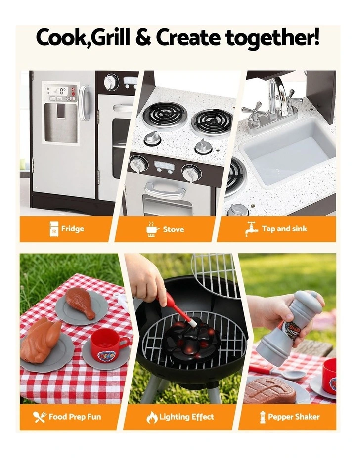 Keezi Kids Kitchen Playset BBQ Grill Toy with Wooden Pretend Play Set 80cm image 5