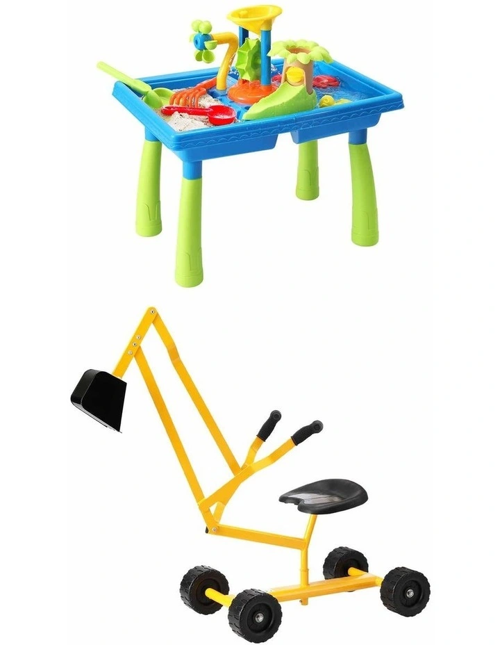 Keezi Ride On Digger with Sand and Water Table Sandpit Toys Set image 1