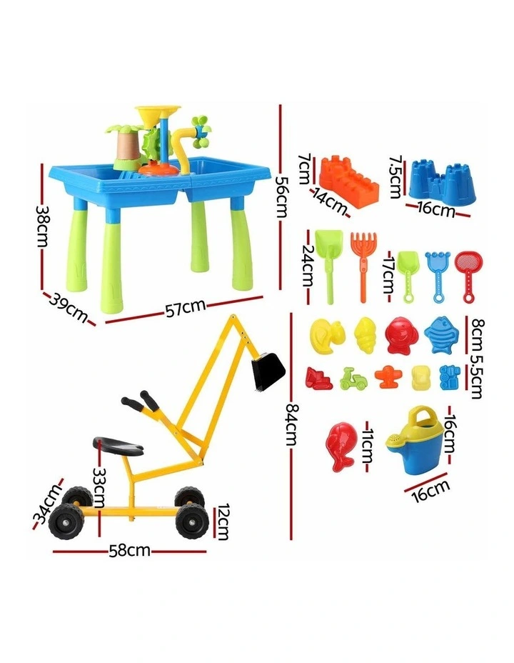 Keezi Ride On Digger with Sand and Water Table Sandpit Toys Set image 2
