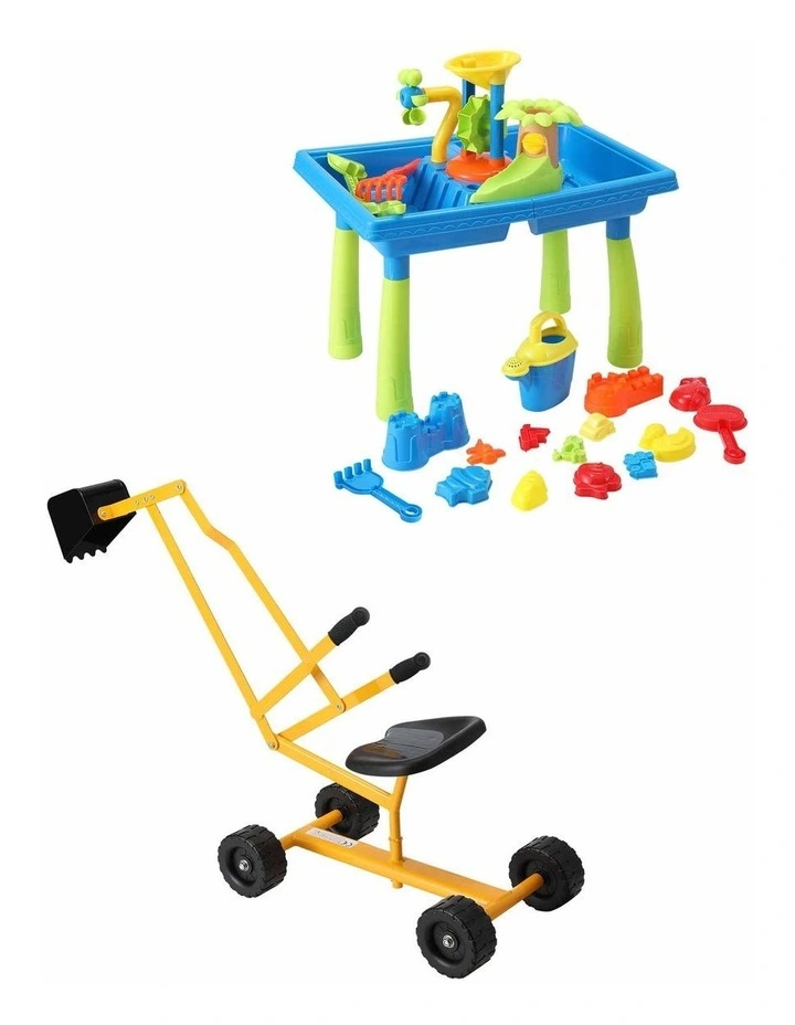 Keezi Ride On Digger with Sand and Water Table Sandpit Toys Set image 3