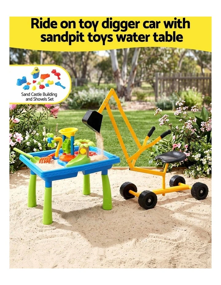 Keezi Ride On Digger with Sand and Water Table Sandpit Toys Set image 4