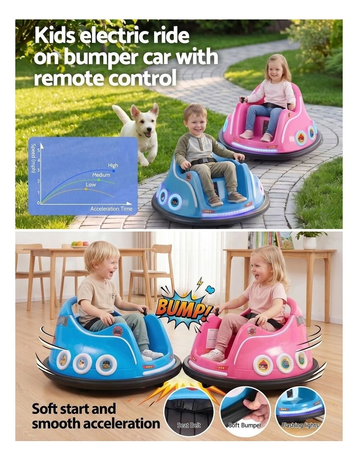 Kids Ride On Car Bumper Electric Toys Cars with Remote Control Stickers Light Blue Pink image 4