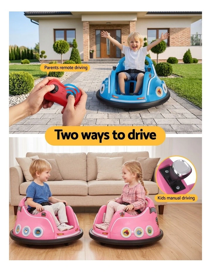 Kids Ride On Car Bumper Electric Toys Cars with Remote Control Stickers Light Blue Pink image 5