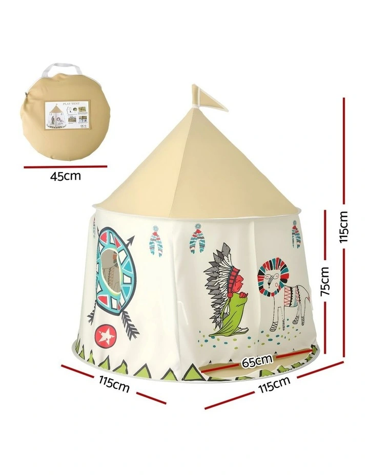 Keezi Kids Play Tent Playhouse Castle with Window Flag Carry Bag 115cmx115cm image 2