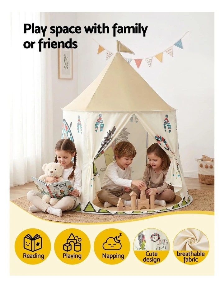 Keezi Kids Play Tent Playhouse Castle with Window Flag Carry Bag 115cmx115cm image 4