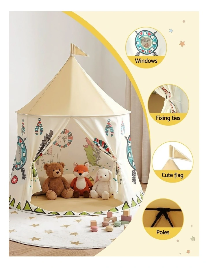 Keezi Kids Play Tent Playhouse Castle with Window Flag Carry Bag 115cmx115cm image 5