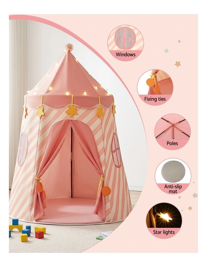 Keezi Kids Play Tent with Star Lights and Window Carry Bag 116cmx153cm Playhouse image 5
