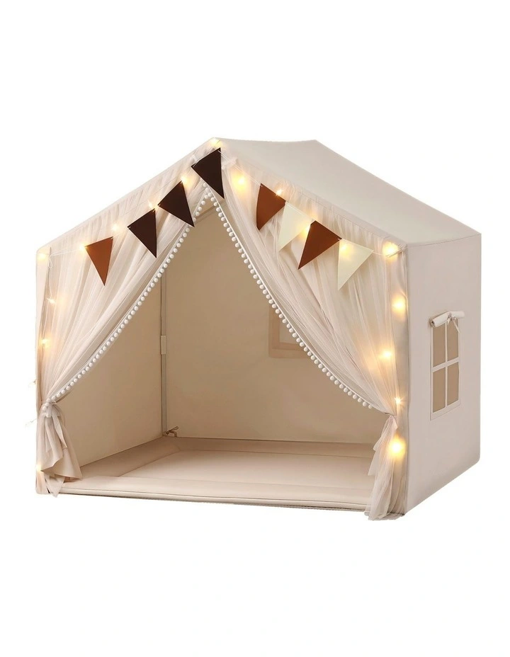 Keezi Kids Play Tent with Star Lights Windows Flag 144cmx95cm Playhouse image 1