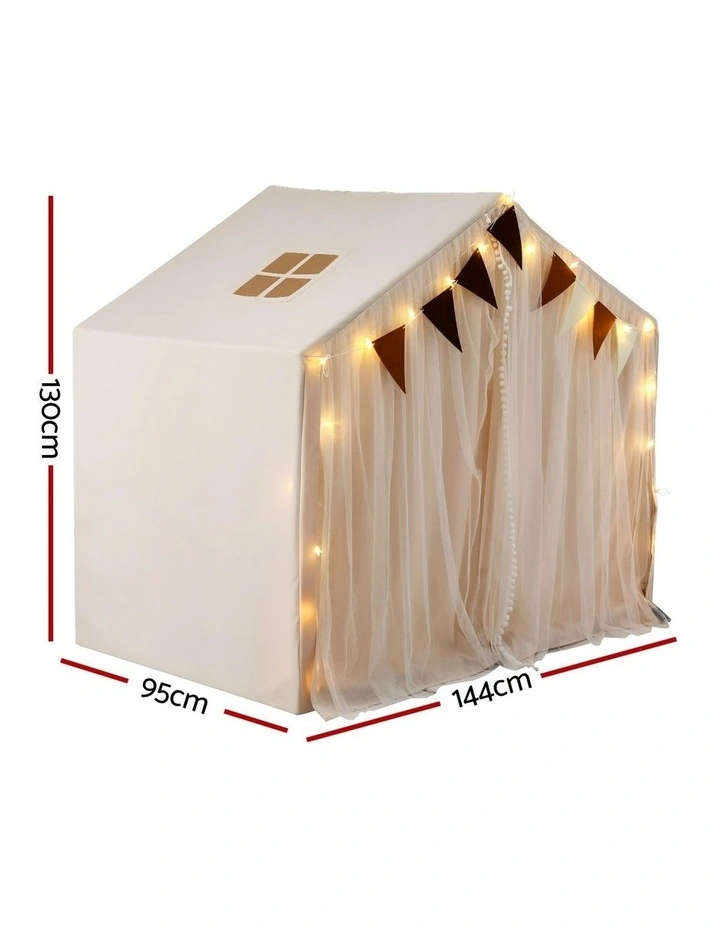Keezi Kids Play Tent with Star Lights Windows Flag 144cmx95cm Playhouse image 2