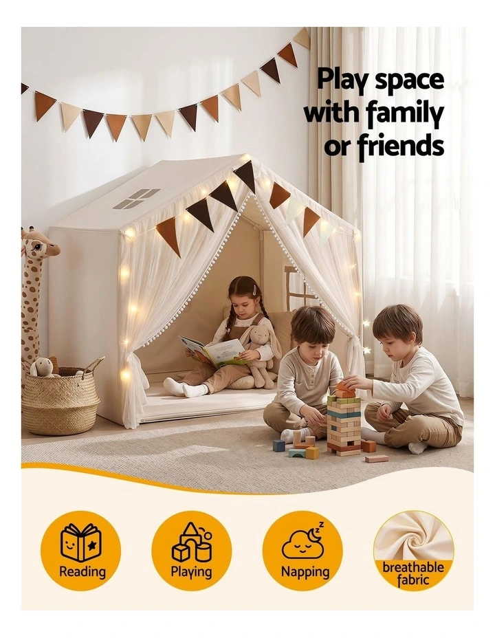 Keezi Kids Play Tent with Star Lights Windows Flag 144cmx95cm Playhouse image 5