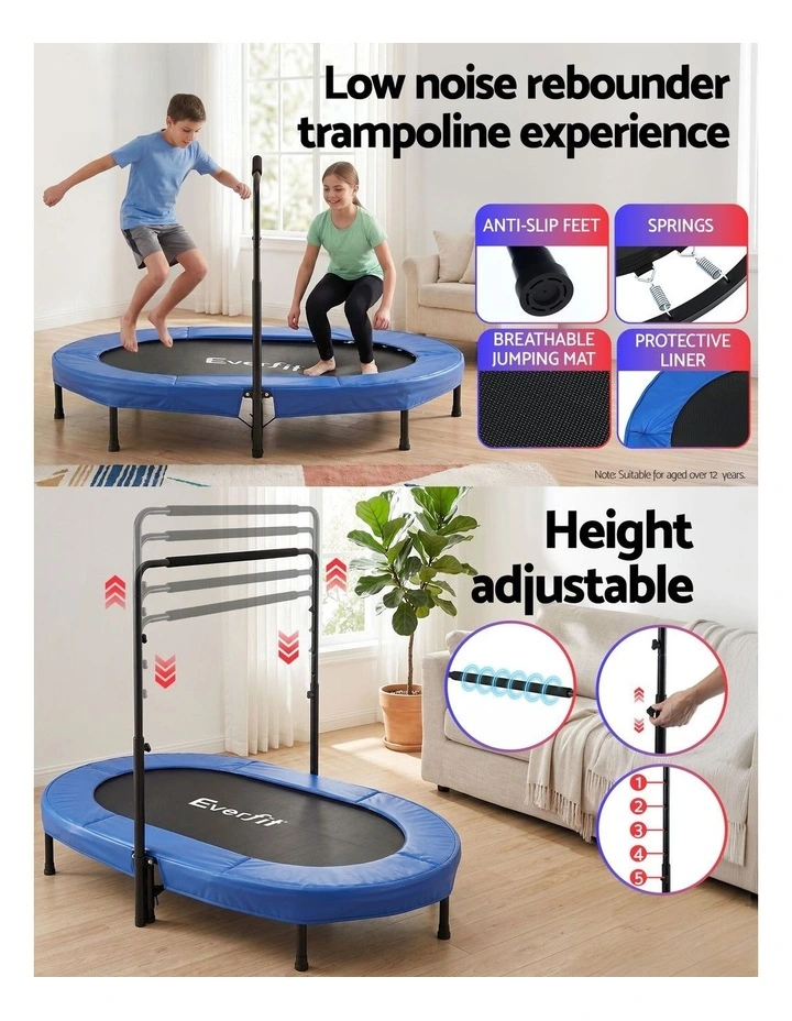 Everfit 56-Inch Foldable Fitness Trampoline Indoor Rebounder Adjustable Handrail image 5