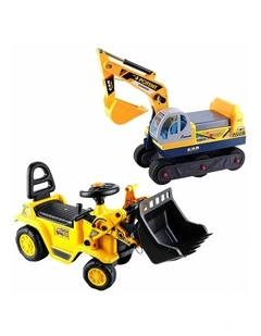 Keezi Kids Ride On Toy Car Bulldozer and Digger with Helmet Outdoor Sandpit Toys Yellow