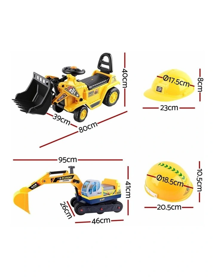 Keezi Kids Ride On Toy Car Bulldozer and Digger with Helmet Outdoor Sandpit Toys Yellow image 2