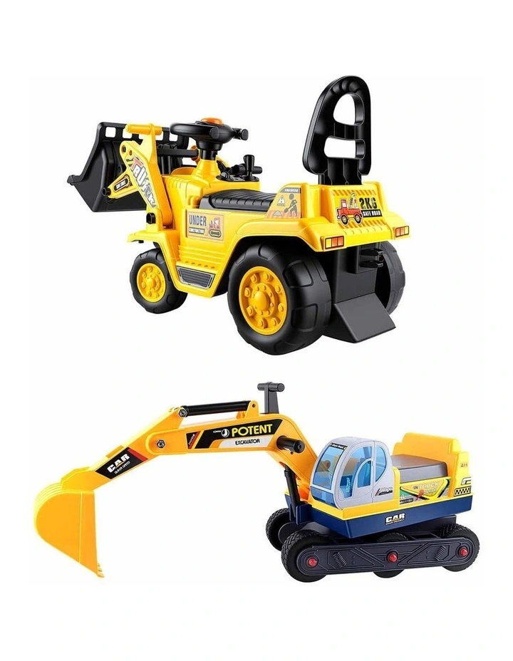Keezi Kids Ride On Toy Car Bulldozer and Digger with Helmet Outdoor Sandpit Toys Yellow image 3