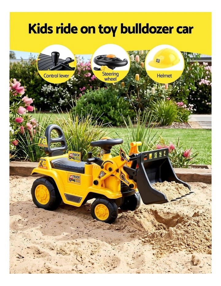 Keezi Kids Ride On Toy Car Bulldozer and Digger with Helmet Outdoor Sandpit Toys Yellow image 4