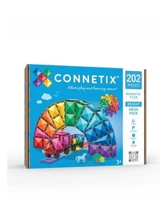 CONNETIX Magnetic Tiles Bright Mega Pack, 202 Pieces