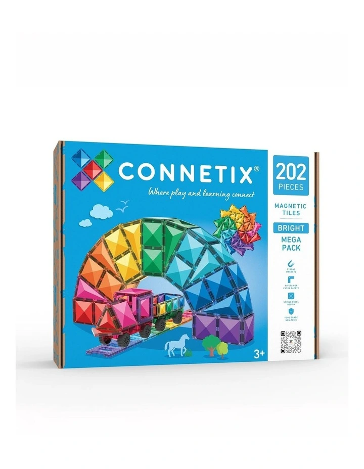 CONNETIX Magnetic Tiles Bright Mega Pack, 202 Pieces image 1