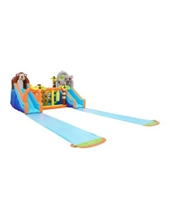 AirMyFun Inflatable Castle 12 Play Zones Dual 5M Water Slide Animal Theme