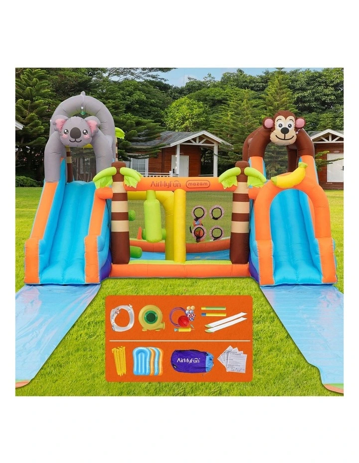 AirMyFun Inflatable Castle 12 Play Zones Dual 5M Water Slide Animal Theme image 3