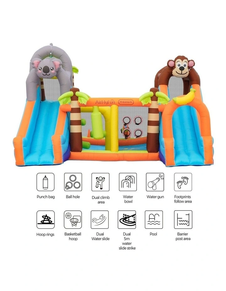 AirMyFun Inflatable Castle 12 Play Zones Dual 5M Water Slide Animal Theme image 6
