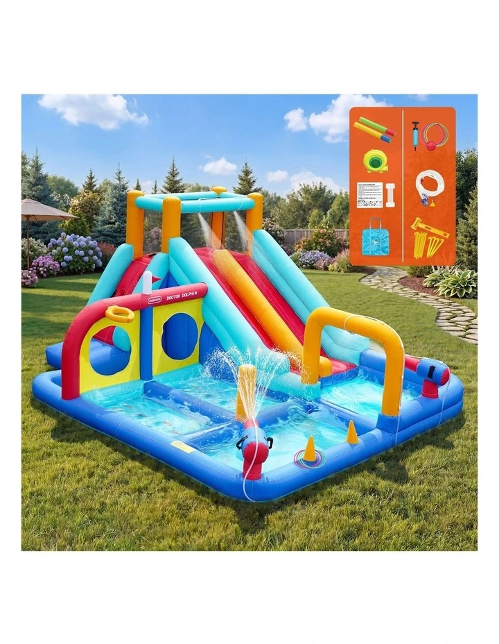 Doctor Dolphin Inflatable Water Park 10-in-1 Kids Pools House Castle 2 Slides image 4