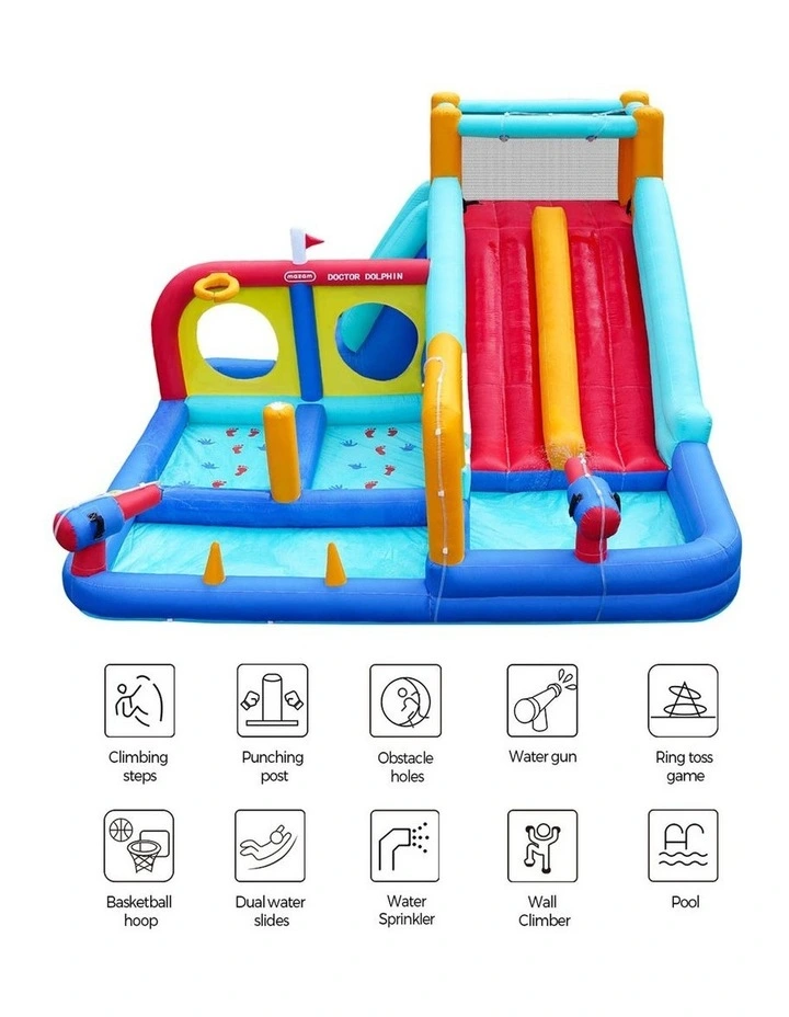 Doctor Dolphin Inflatable Water Park 10-in-1 Kids Pools House Castle 2 Slides image 7