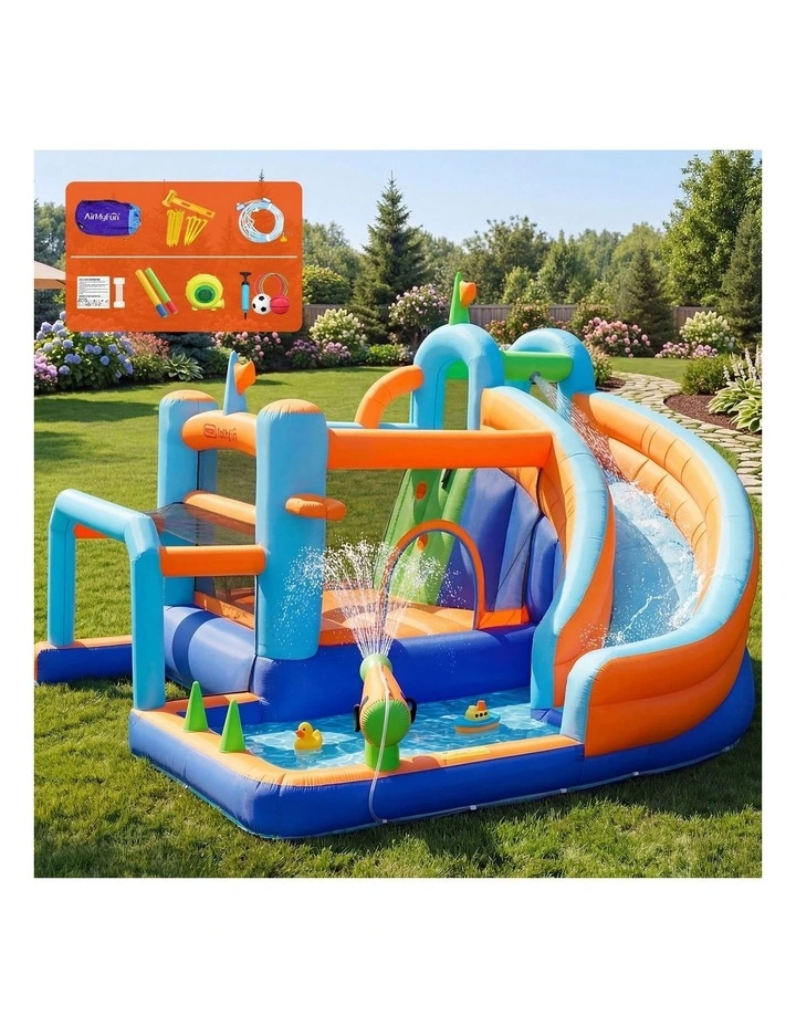 AirMyFun Water Jumping Castle Inflatable Park Kids Splash Pools Soccer Goalpost image 4