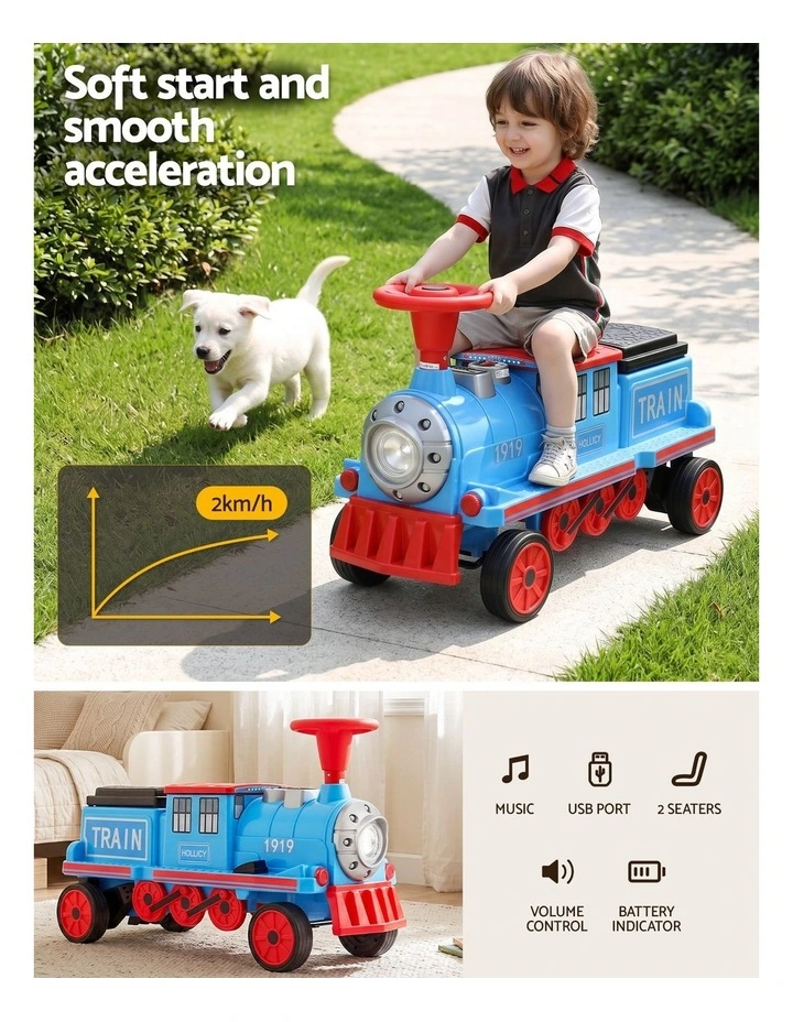 Rigo Kids Ride on Car Train 12V Electric Toy 2 Seaters Storage 87cm Blue image 4