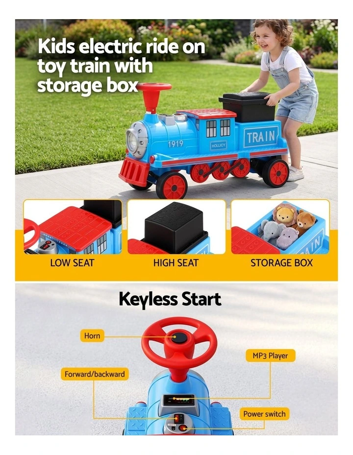 Rigo Kids Ride on Car Train 12V Electric Toy 2 Seaters Storage 87cm Blue image 5