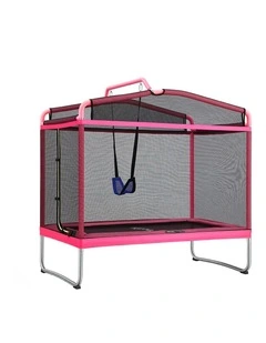 Everfit 3-in-1 Kids Rectangle 6FT Trampoline Rebounder with Swing Belt Pink