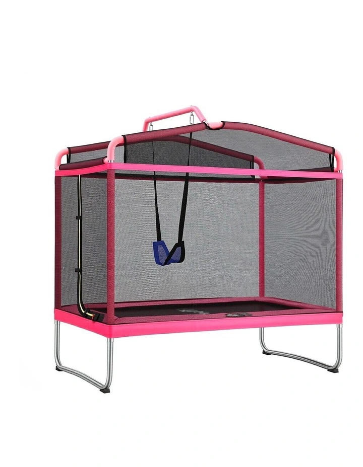 Everfit 3-in-1 Kids Rectangle 6FT Trampoline Rebounder with Swing Belt Pink image 1