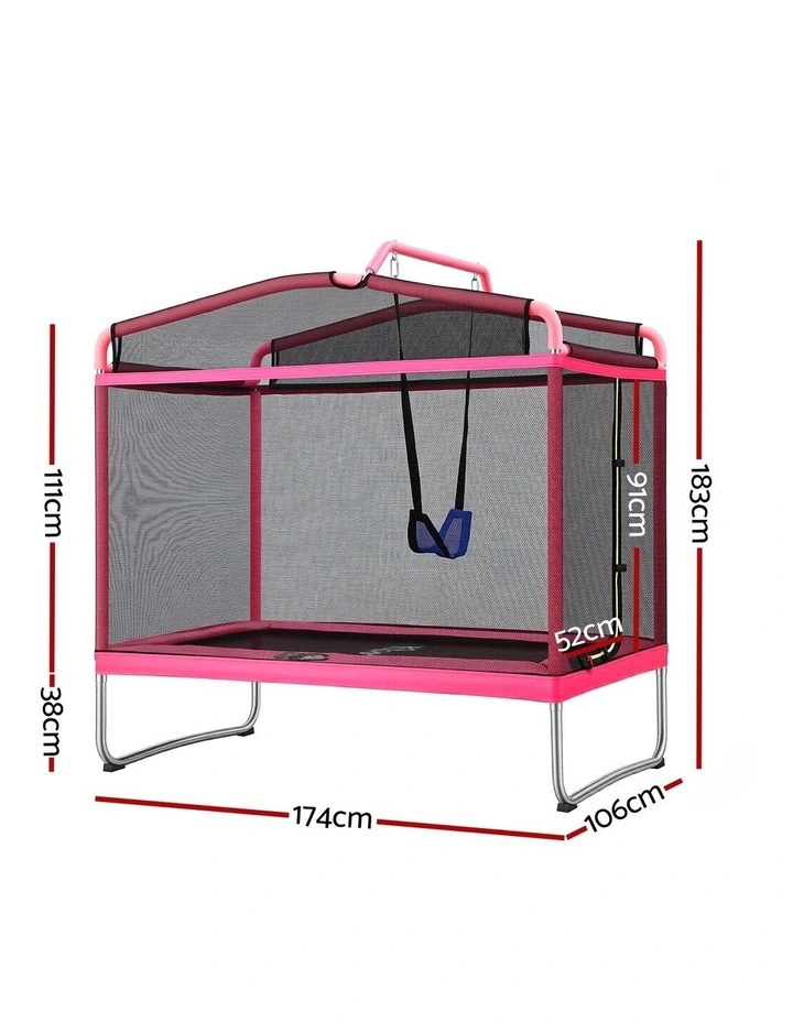 Everfit 3-in-1 Kids Rectangle 6FT Trampoline Rebounder with Swing Belt Pink image 2
