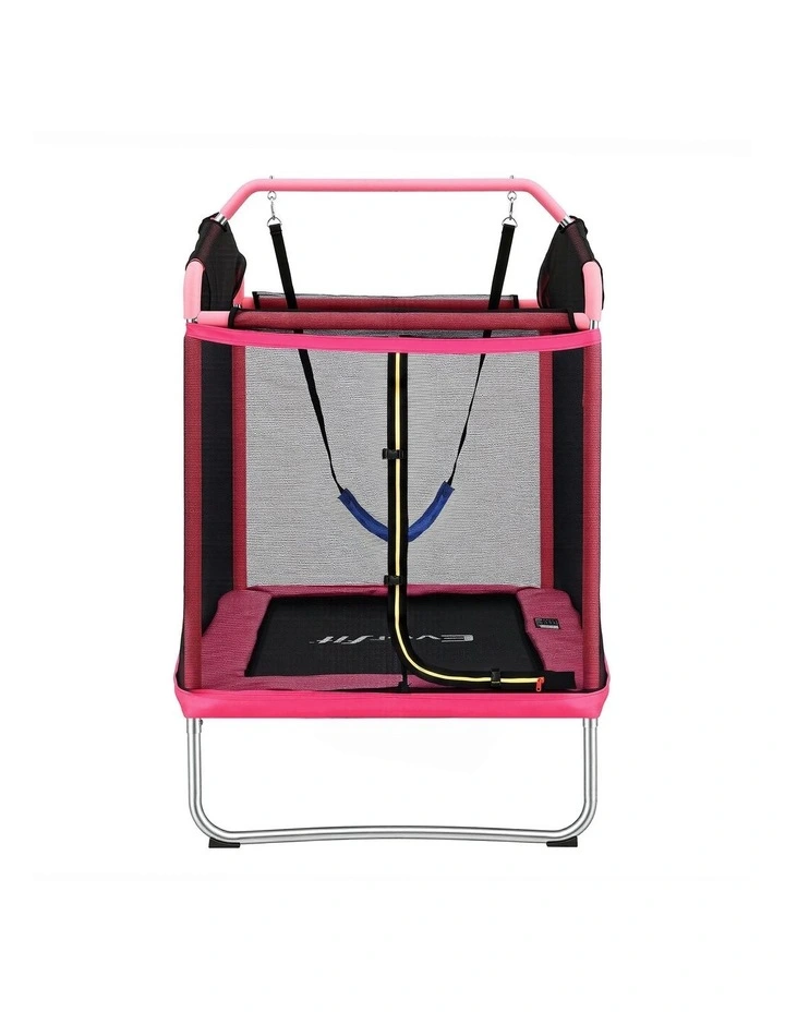 Everfit 3-in-1 Kids Rectangle 6FT Trampoline Rebounder with Swing Belt Pink image 3