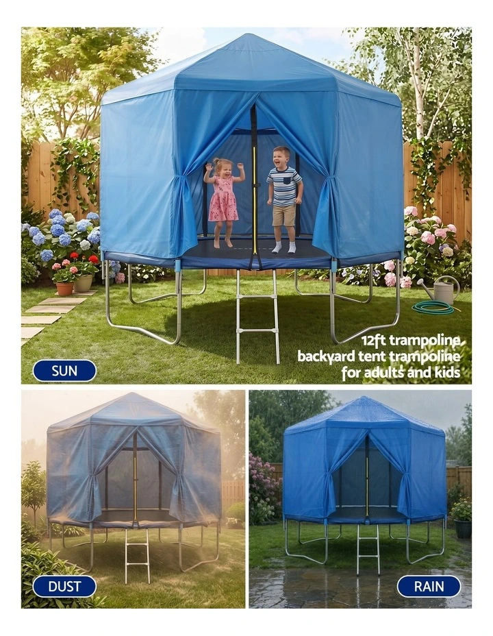 Everfit 12FT Kids Trampoline with Blue Tent Cover Ladder Rebounder Outdoor Toys image 4
