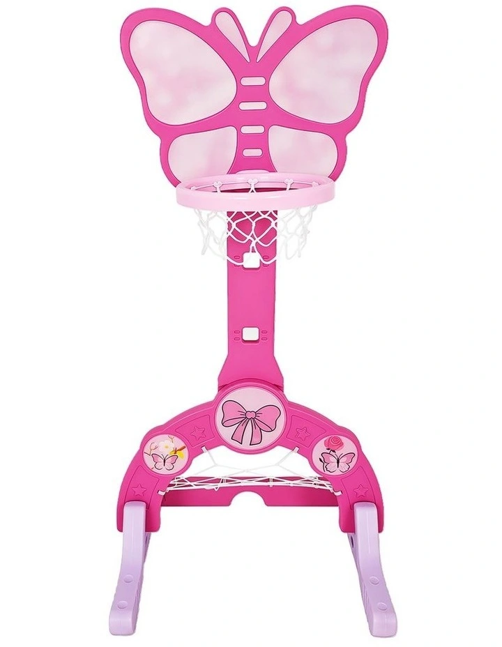 Keezi 3-in-1 Kids Basketball Hoop Soccer Goal Golf Game Set with Balls Pink image 3