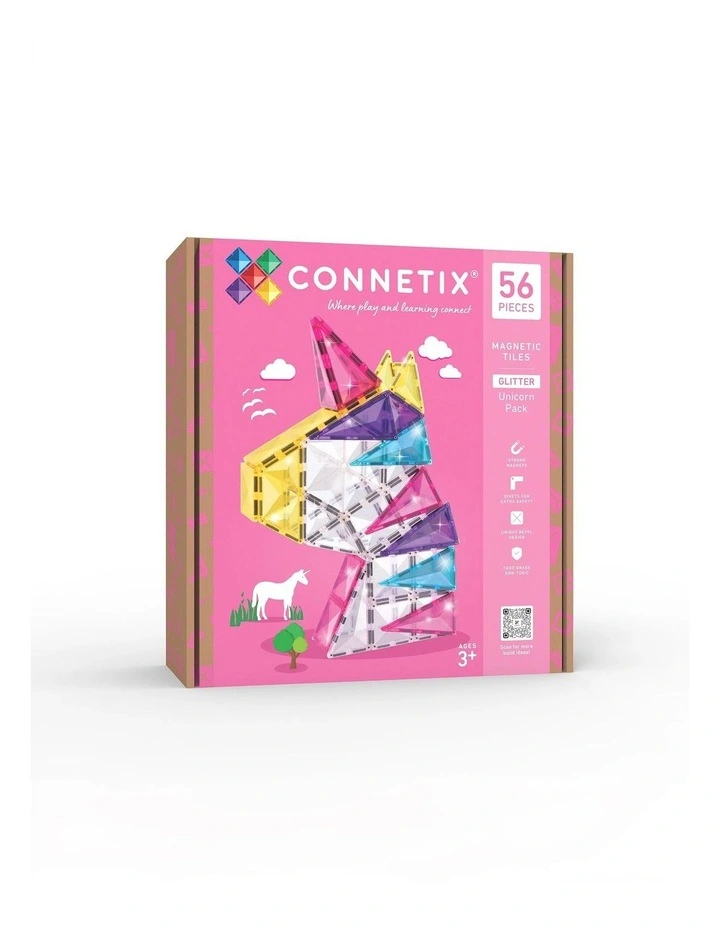 CONNETIX Magnetic Tiles Glitter Unicorn Pack, 56 Pieces image 1