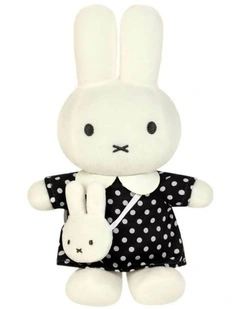 Miffy - Black Dot Dress with Miffy Bag Plush Soft Toy 23cm - Ages 3 