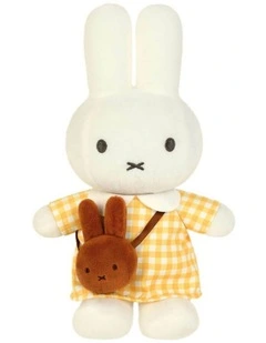 Miffy - Yellow Checkered Dress with Melanie Bag Plush Soft Toy 23cm - Ages 3 