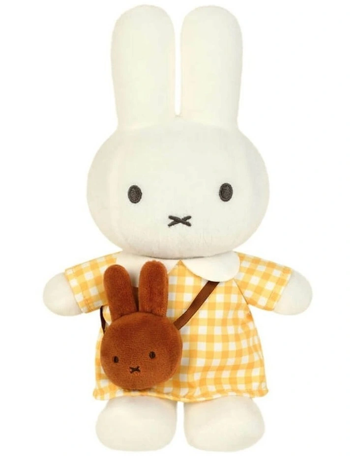 Miffy - Yellow Checkered Dress with Melanie Bag Plush Soft Toy 23cm - Ages 3 image 1