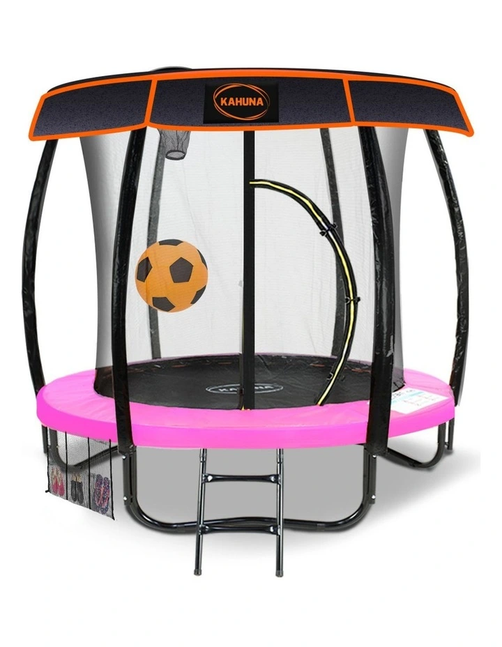 Kahuna Trampoline 6 ft with Basketball Set & Roof - Pink image 1