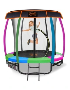 Kahuna Trampoline 6 ft with Basketball Set & Roof - Rainbow